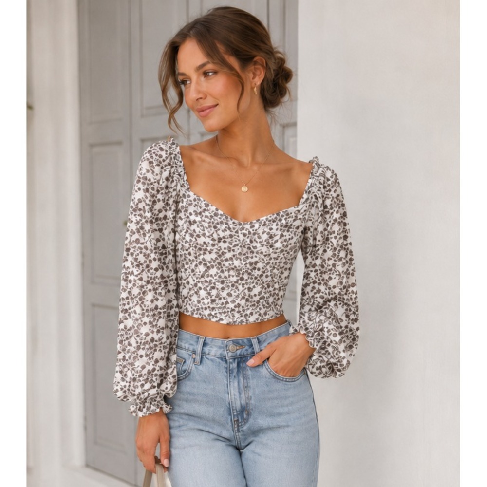 ASTR The Label Floral Corset Top Medium Puff Sleeve Romantic Cottagecore